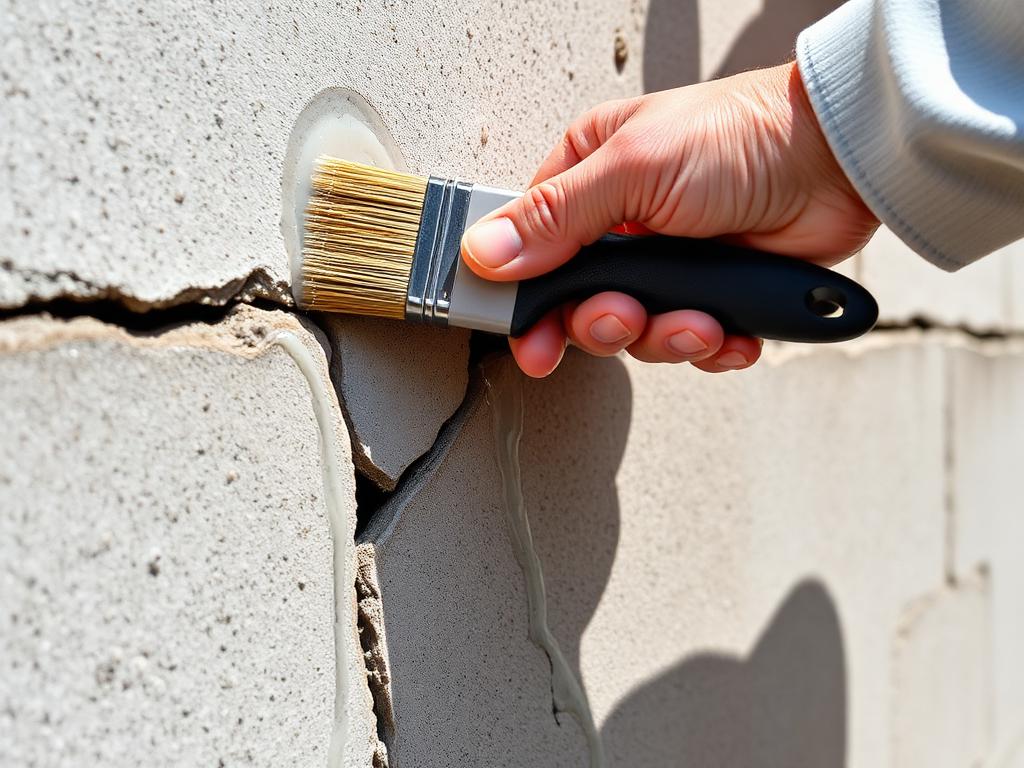 Applying LeakLock waterproof sealant to a cracked wall